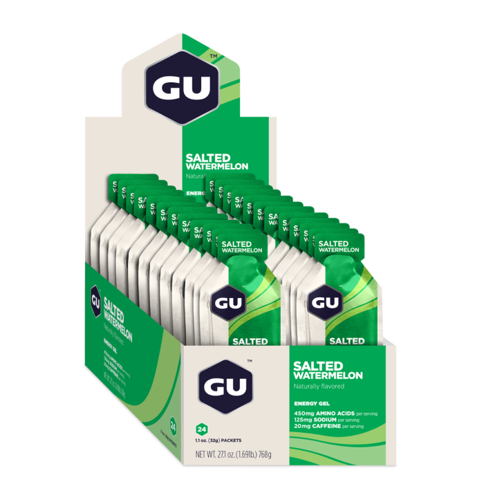 GU Energy Gel med Koffein 24x32g - Salted Watermelon, Unisex, Energi til Løb og Træning