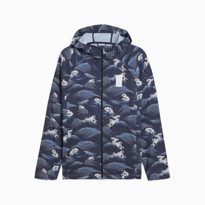 PUMA x SAYSKY Jakke AOP - Blå til Løb og Træning, Str. M-XXL, Letvægtsdesign og Åndbarhed