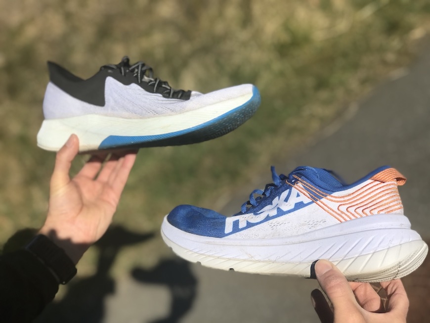 new balance fuelcell tc carbon vs. hoka one one carbon x test