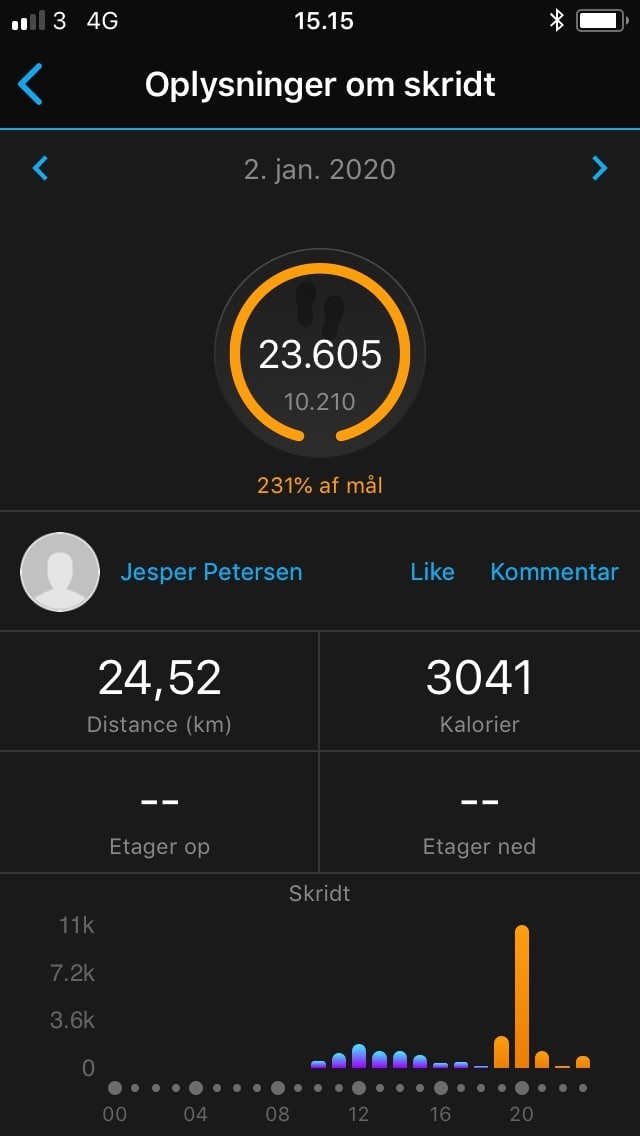 garmin connect statistik skridt